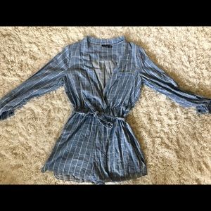 Blue Checkered Playsuit